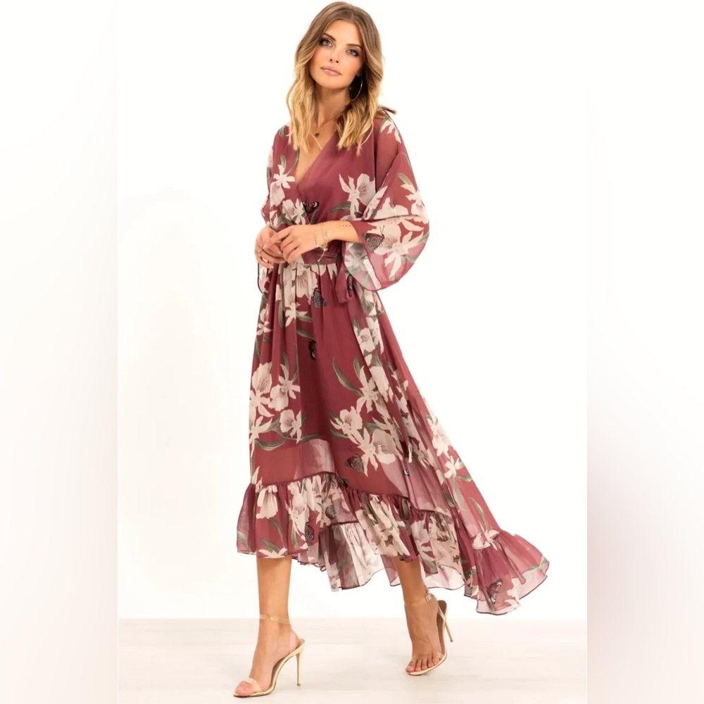 Kimono Wrap Floral Dress by Urban Touch